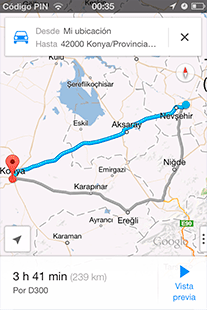 Ruta Directa: Göreme-Konya (3 horas 40 min).